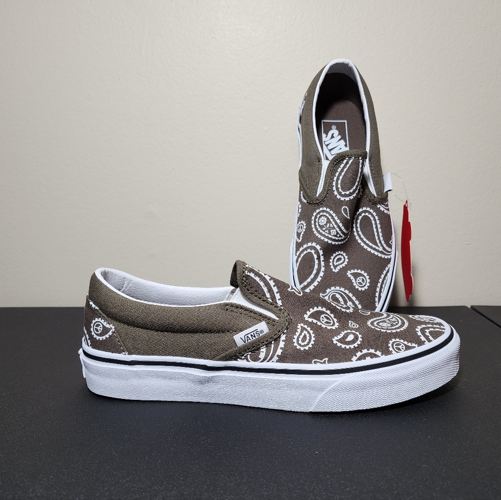 Vans Classic Slip On Green White Canvas Women's Shoes NEW - Picture 10 of 14